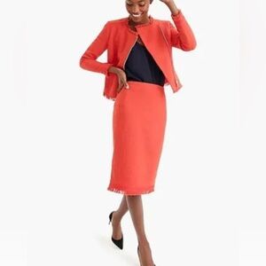 NWT J. Crew Orange Tweed Pencil Skirt with fringe size 10